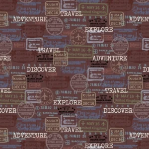 Discover Brown Passport Stamps 52626-4 By Windham Fabrics