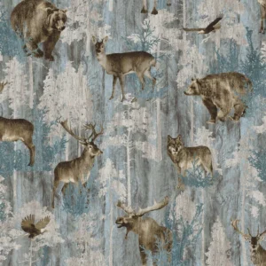 Timberland Trail Flannel All-Over Animals Teal F25007-66 By Northcott Fabrics