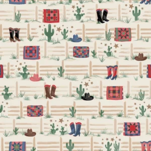 Quiltin' Cowgirls Stripe Fence Cream MAS10610-E By Maywood Studios