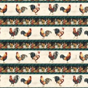 Garden Gate Roosters Repeating Stripe Multi 39811-149 by Wilmington Prints