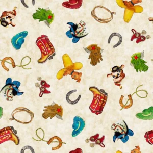 Cowboy Up Retro Cowboy Stuff Cream 29847-E By QT Fabrics