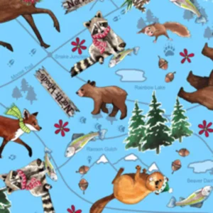 North Woods Neighbor Blue Animal Toss 26853-B By QT Fabrics