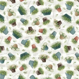 Farm View Tossed Potted Plants Cream FVIE 5572 EW By P&B Textiles