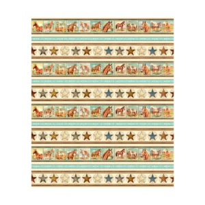 Hey Cowgirl Horse Border Stripe Cream 30366-E By QT Fabrics