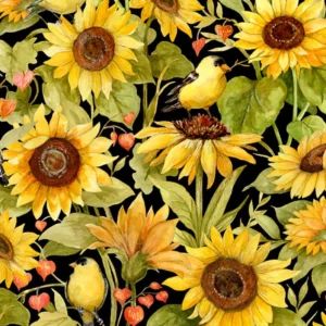 Sunflower Splendor Sunflowers & Bird All Over Black 3023 83327 957 By Wilmington Prints