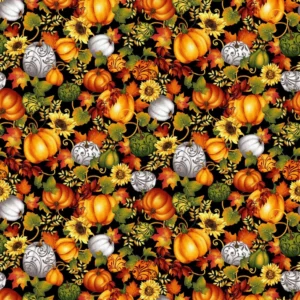 Seeds of Gratitude Pumpkins And Sunflowers Black Multi 7698-99 By Studio E Fabrics