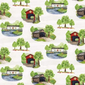 Covered Bridges in Spring Main White CD15820-WHITE By Riley Blake Designs