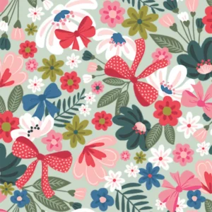 Highland Hazel Bows And Flowers Mint 22983-MNT-CTN-D By 3 Wishes Fabrics