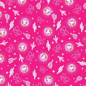Saddle Up to the Disco Cacti and Disco Balls Hot Pink 4372-22 By Blank Quilting