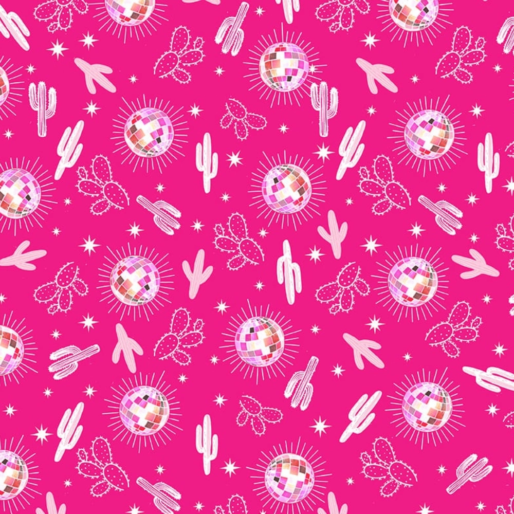 Saddle Up to the Disco Cacti and Disco Balls Hot Pink 4372-22 By Blank Quilting