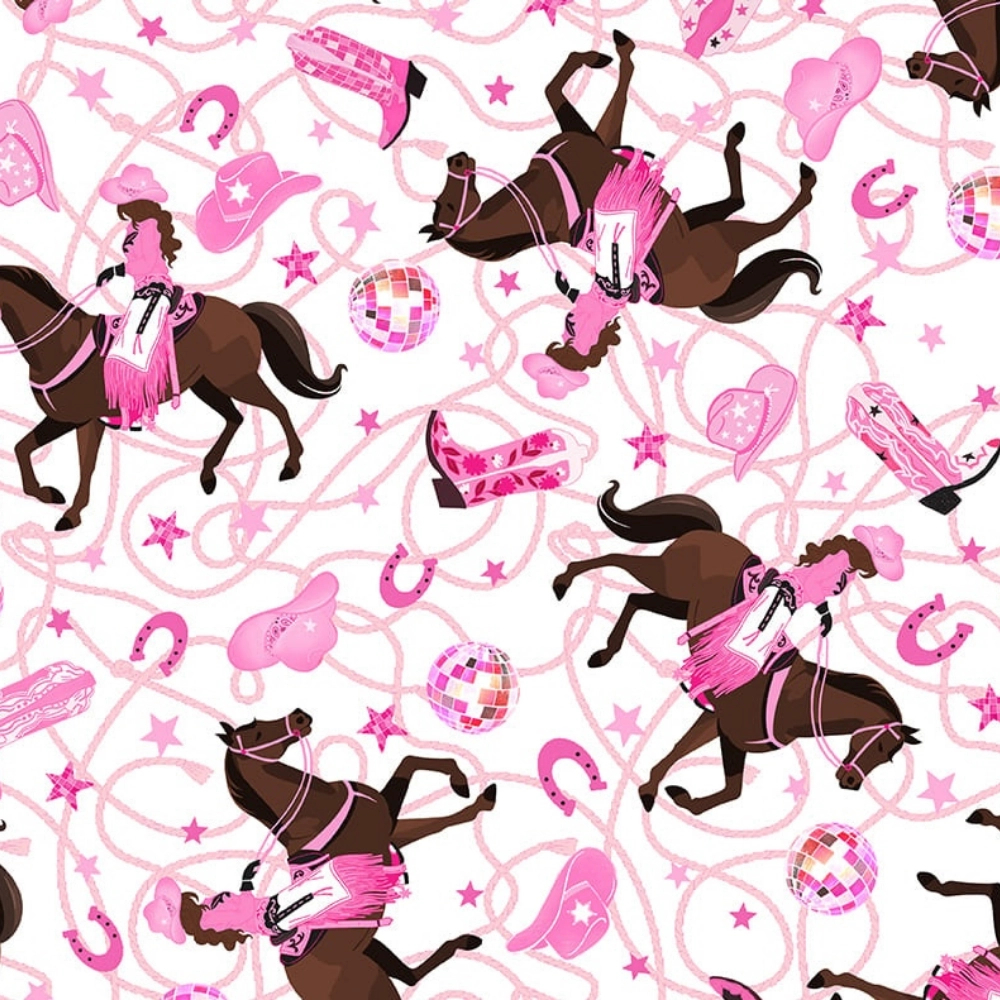 Saddle Up to the Disco Cowgirls White 4374-01 By Blank Quilting