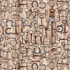 Spurs & Spirit Stirrups, Bits, and Horseshoes Tan 4529-30 By Blank Quilting